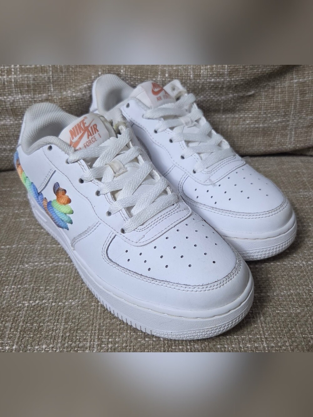 Nike Air Force 1 Low GS Rainbow Lace Swoosh White FQ4948-100 Size 4.5Y / Womens